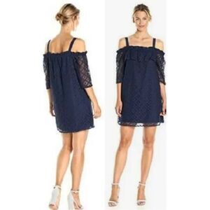 BCBGENERATION navy blue lace off shoulder mini dress Sz S